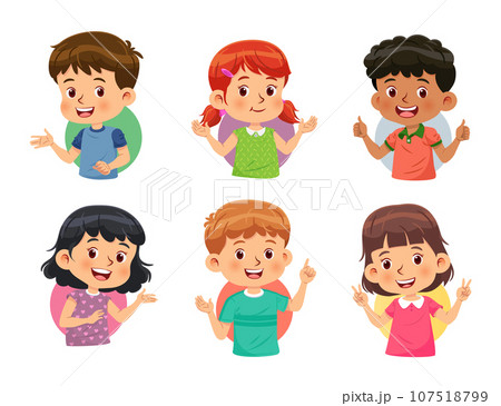 Set of Different Kids with various postures. Vector cartoon of boys and girls on white background 107518799