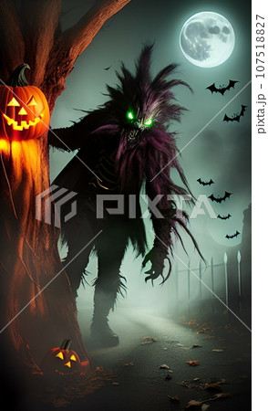 scary halloween monster with pumpkin 107518827