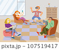 Family members using electronic gadgets at home, flat cartoon vector illustration 107519417