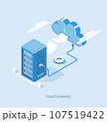 Cloud storage download isometric. Digital service with data transfering. 3d servers and datacenter connection network. Cloud storage download isometric. Digital service with data transfering. 3d servers and datacenter connection network. 107519422