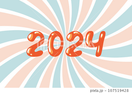 2024 groovy vector. Hand drawn number 2024 New Year isolated on swirl background in retro style 2024 groovy vector. Hand drawn number 2024 New Year isolated on swirl background in retro style 107519428