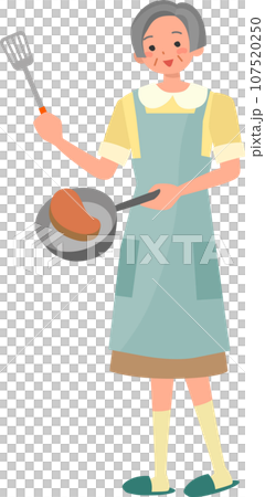 料理をする笑顔のシニア女性 料理をする笑顔のシニア女性 107520250