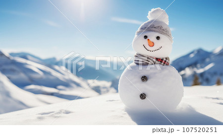 冬山の雪だるまと青空 snowman winter mountain blue sky AI生成画像 冬山の雪だるまと青空 snowman winter mountain blue sky AI生成画像 107520251