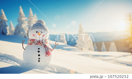 冬山の雪だるまと青空 snowman winter mountain blue sky AI生成画像 冬山の雪だるまと青空 snowman winter mountain blue sky AI生成画像 107520252
