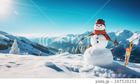 冬山の雪だるまと青空 snowman winter mountain blue sky AI生成画像 冬山の雪だるまと青空 snowman winter mountain blue sky AI生成画像 107520253