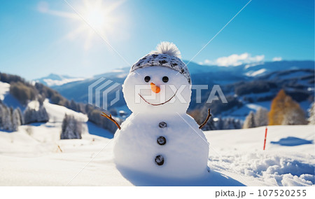 冬山の雪だるまと青空 snowman winter mountain blue sky AI生成画像 冬山の雪だるまと青空 snowman winter mountain blue sky AI生成画像 107520255