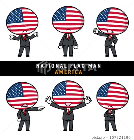アメリカの国旗を擬人化したキャラクターセット アメリカの国旗を擬人化したキャラクターセット 107521196