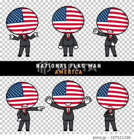 アメリカの国旗を擬人化したキャラクターセット 107521196