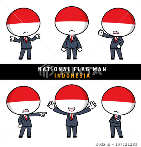 インドネシアの国旗を擬人化したキャラクターセット インドネシアの国旗を擬人化したキャラクターセット 107521283