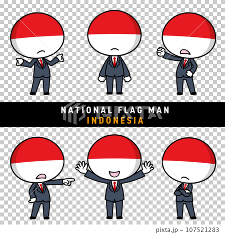 インドネシアの国旗を擬人化したキャラクターセット インドネシアの国旗を擬人化したキャラクターセット 107521283