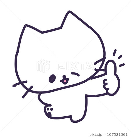 親指を立てていいねのポーズのかわいい白い色の子猫のイラスト 親指を立てていいねのポーズのかわいい白い色の子猫のイラスト 107521361