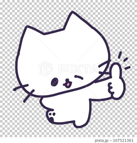 親指を立てていいねのポーズのかわいい白い色の子猫のイラスト 親指を立てていいねのポーズのかわいい白い色の子猫のイラスト 107521361