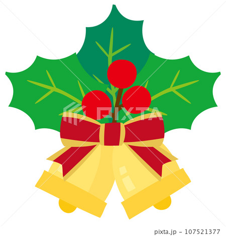 ヒイラギとベルのクリスマスオーナメントのベクターイラスト ヒイラギとベルのクリスマスオーナメントのベクターイラスト 107521377