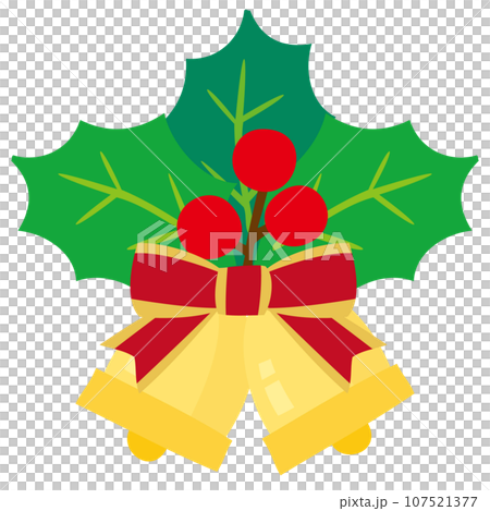 ヒイラギとベルのクリスマスオーナメントのベクターイラスト ヒイラギとベルのクリスマスオーナメントのベクターイラスト 107521377