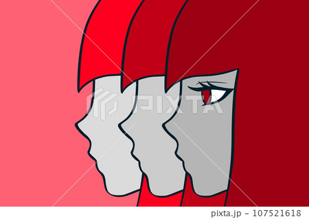 横顔　女性　カラフル　イラスト　手描き　顔のみ 107521618