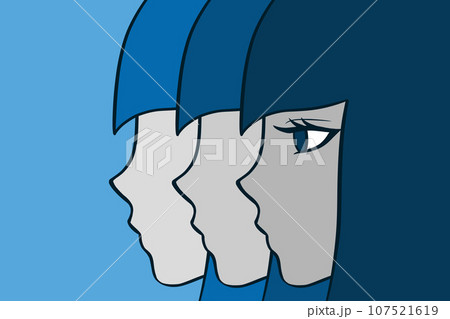 横顔　女性　カラフル　イラスト　手描き　顔のみ 107521619