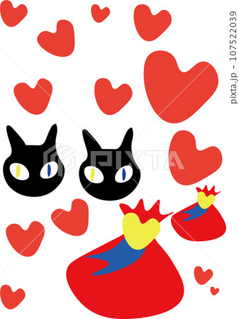 ハートと双子のオッドアイの黒猫のイラスト素材 [107522039] - PIXTA