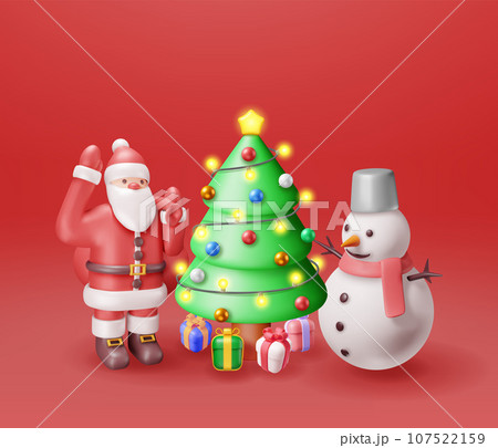 3D Santa Claus, Snowman and Christmas Tree 3D Santa Claus, Snowman and Christmas Tree 107522159