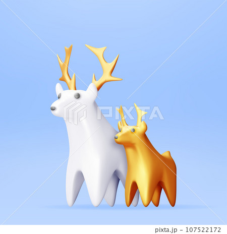 3D Christmas Deer Statue Isolated 107522172