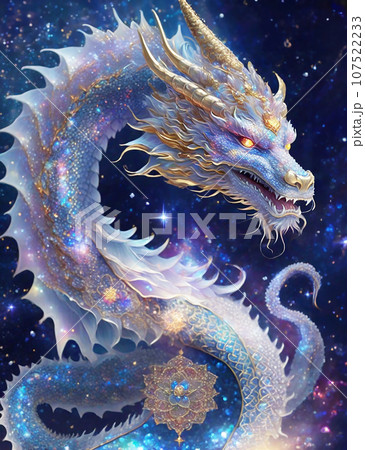 煌びやかな 宇宙 龍 の開運 イラスト アート（AI生成画像）のイラスト