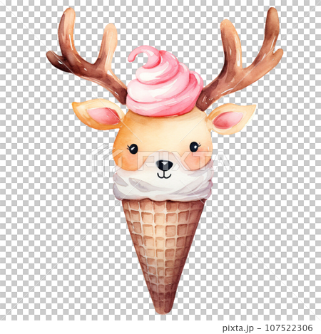 Christmas Ice Cream Cone in style watercolor.Merry Christmas and Happy new year concept. Christmas Ice Cream Cone in style watercolor.Merry Christmas and Happy new year concept. 107522306