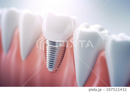 3D generated dental teeth implant.Health concept.Created with Generative AI technology. 107522432