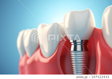 3D generated dental teeth implant.Health concept.Created with Generative AI technology. 107522433