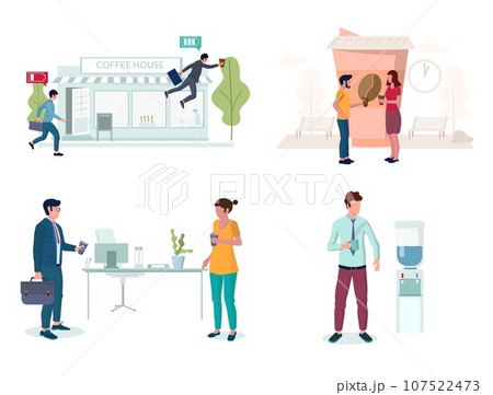 Office people taking coffee break set, vector illustration 107522473