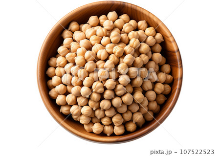 Chickpeas in the bowl on isolated background.Healthy and vegan concept.Created with Generative AI technology. 107522523