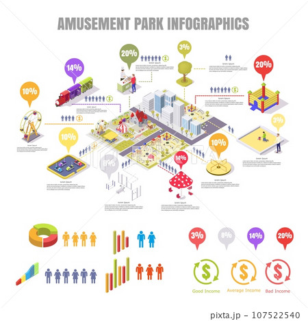 Amusement park and playground vector flat isometric infographics Amusement park and playground vector flat isometric infographics 107522540