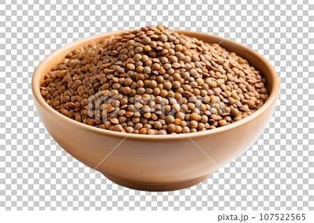 lentils seeds in the bowl on isolated background.Healthy and vegan concept.Created with Generative AI technology. 107522565