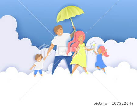 Happy family, vector illustration in paper art style 107522645