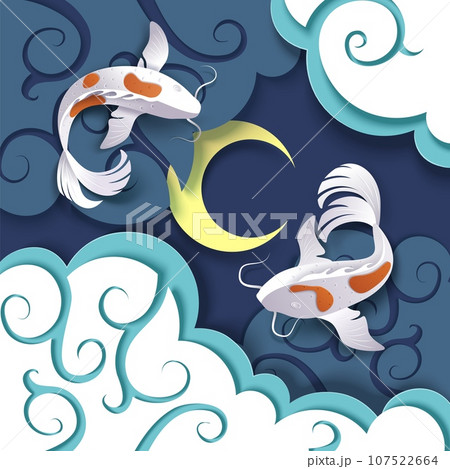 Dreaming catfish couple, vector paper cut...のイラスト素材 [107522664] - PIXTA