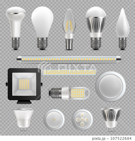 Led light bulb set, vector isolated illustration Led light bulb set, vector isolated illustration 107522684