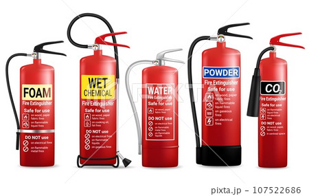 Realistic fire extinguisher set, vector isolated illustration 107522686