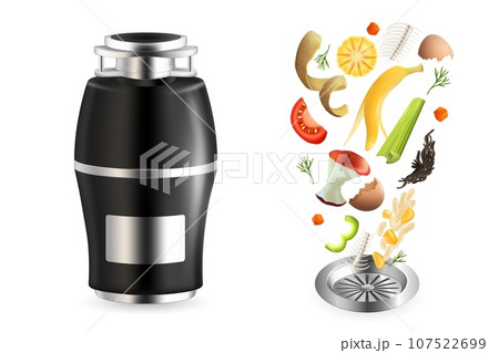 Food waste disposer, vector realistic isolated illustration Food waste disposer, vector realistic isolated illustration 107522699