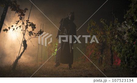 Monster Monk In The Dark Halloween Night Forest Monster Monk In The Dark Halloween Night Forest 107523134