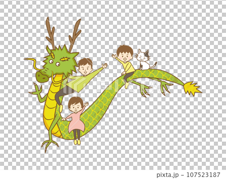 一家三口和騎在龍背上的貓（無文字） 107523187