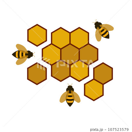 Honeycomb and bees on white background vector illustration. 107523579