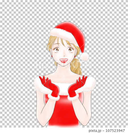 サンタ衣装女の子が手を差し出している サンタ衣装女の子が手を差し出している 107523947