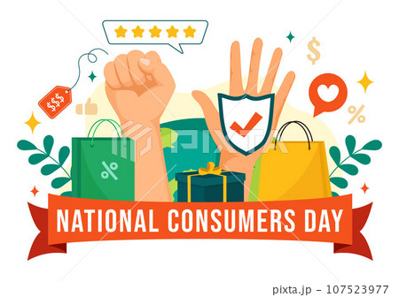 National Consumer Day Vector Illustration with Shopping Cart and Paper Bag for Promotion, Banner or Poster in Flat Cartoon background Design 107523977