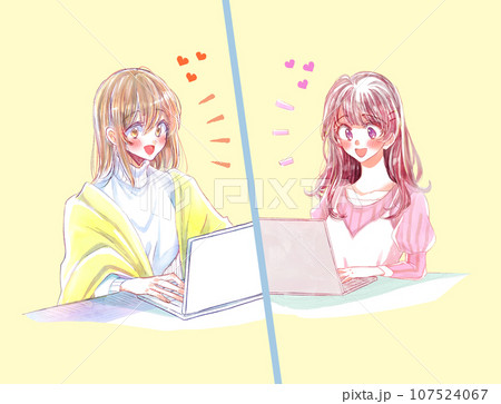 ノートパソコンを使う2人の女性 推し活 ノートパソコンを使う2人の女性 推し活 107524067