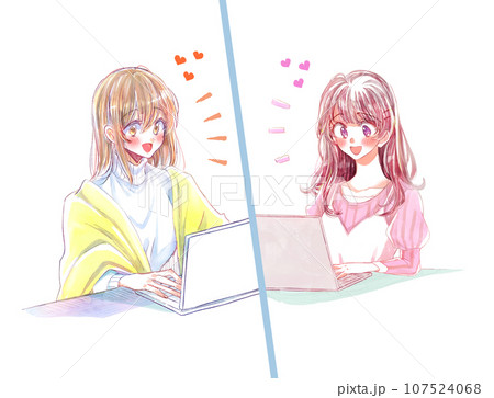 ノートパソコンを使う2人の女性 推し活 ノートパソコンを使う2人の女性 推し活 107524068
