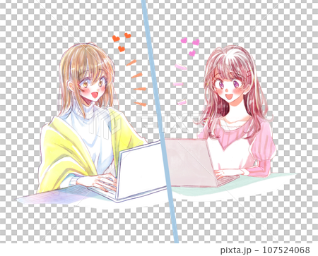 ノートパソコンを使う2人の女性 推し活 ノートパソコンを使う2人の女性 推し活 107524068