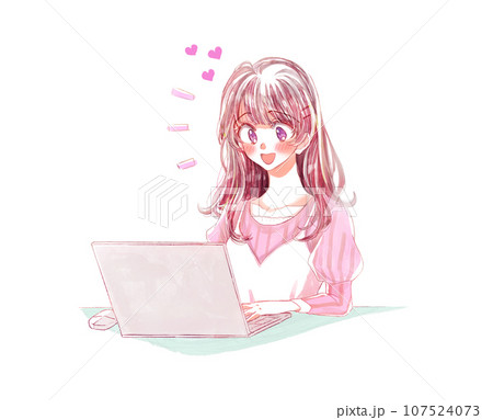 ノートパソコンを使う女性 恋愛 推し活 ノートパソコンを使う女性 恋愛 推し活 107524073