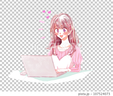 ノートパソコンを使う女性 恋愛 推し活 ノートパソコンを使う女性 恋愛 推し活 107524073