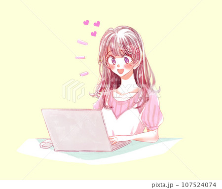 ノートパソコンを使う女性 恋愛 推し活 ノートパソコンを使う女性 恋愛 推し活 107524074