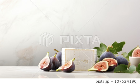 a piece cheese head brie cheese with figs isolated on the table white background 107524190