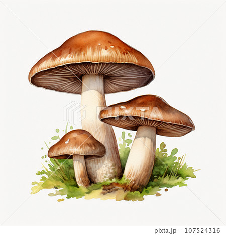 キノコの水彩イラスト　AI画像 107524316