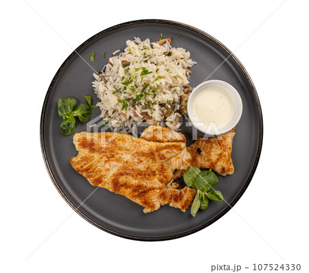 Grilled chicken breast with rice Grilled chicken breast with rice 107524330